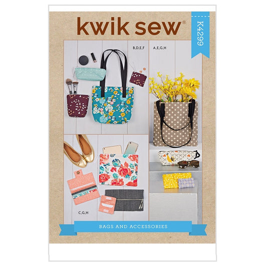 Sewing pattern cover with totes zippered bags and pouches.