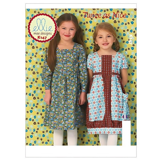 Pattern cover with children wearing dresses with pockets.