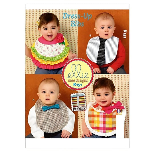 Pattern cover with babies wearing decorative bibs.