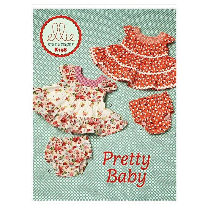 Pattern cover with babies tiered dresses and bloomers.