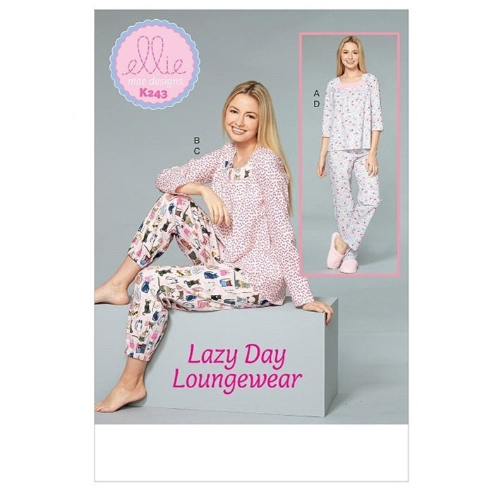 Sewing pattern cover with misses loungewear pants and top.