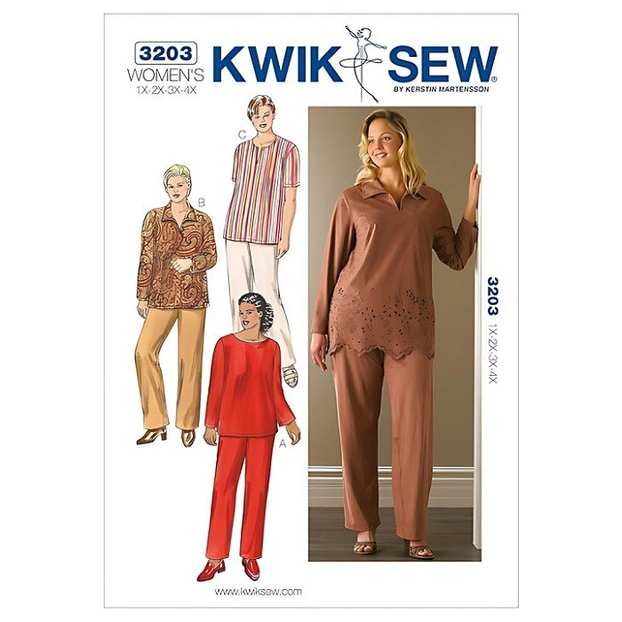 Sewing pattern cover with womens tunic and pants.