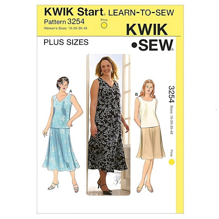 Sewing pattern cover with womens sleeveless top and gored skirt.