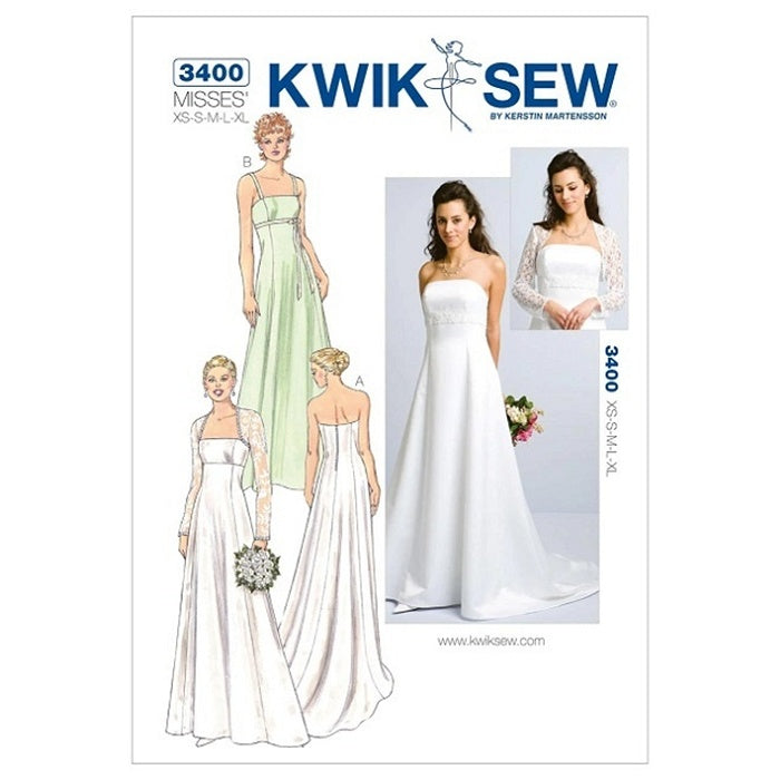 Sewing pattern cover with misses evening gown and bolero top.