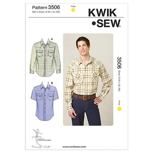 Sewing pattern cover with mens western shirts in two sleeve lengths.