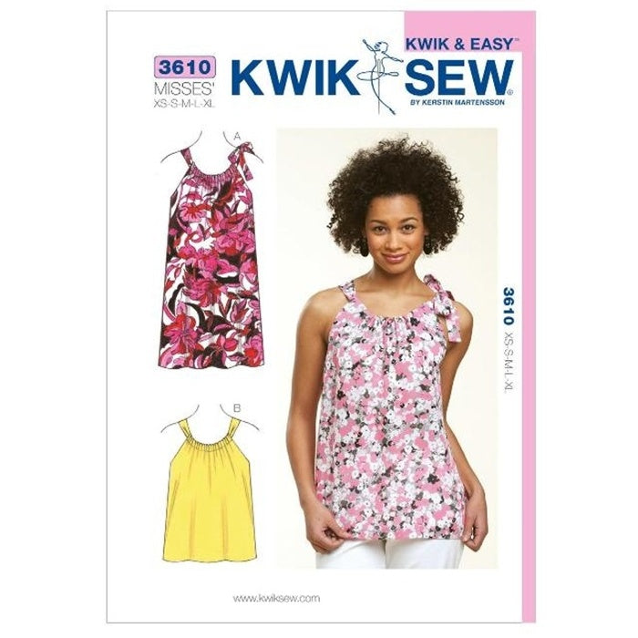 Sewing pattern cover with misses gathered neck sleeveless top and dress.
