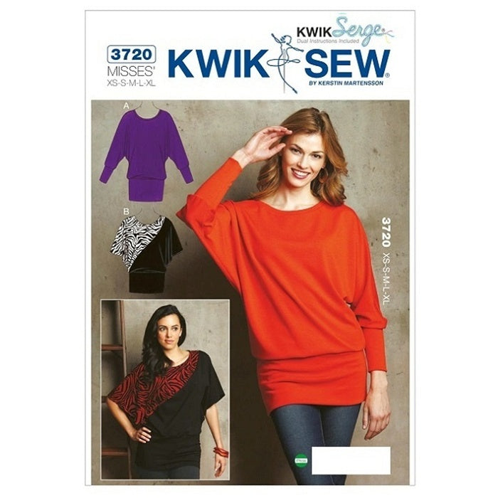 Sewing pattern cover with misses batwing top in two sleeve lengths.