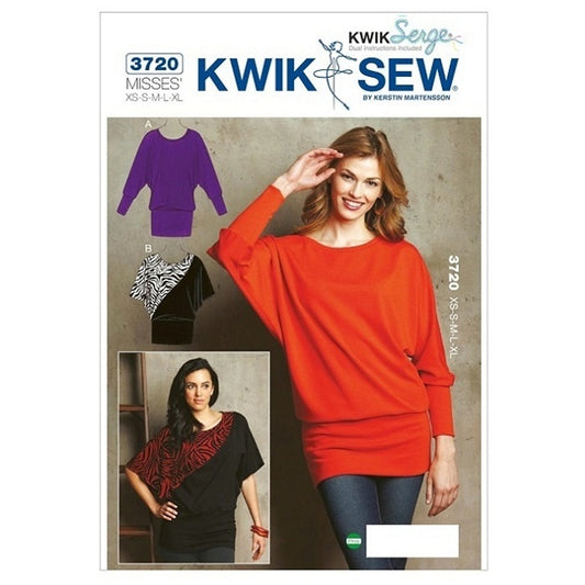 Sewing pattern cover with misses batwing top in two sleeve lengths.