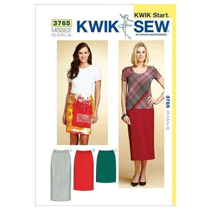 Sewing pattern cover with misses straight skirt in three lengths.
