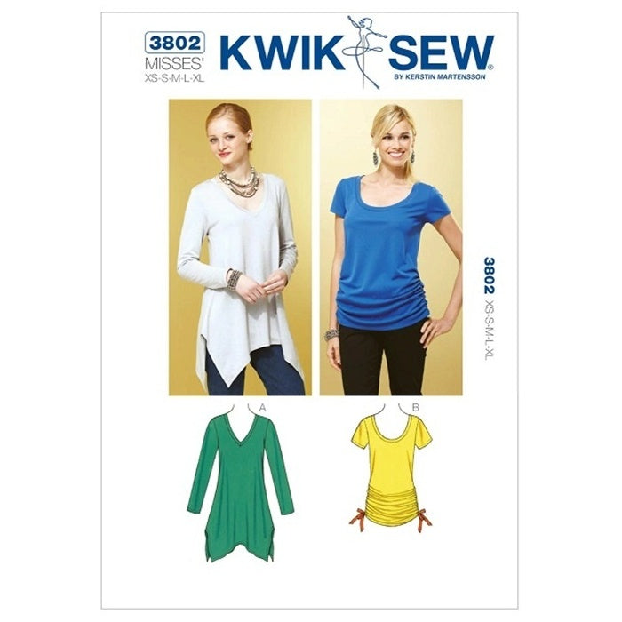 Sewing pattern cover with misses pullover tops in two styles.