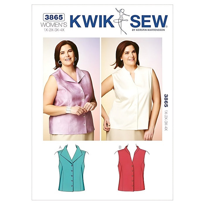 Sewing pattern cover with womens collared vests in two styles.