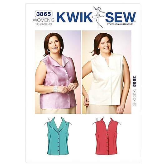 Sewing pattern cover with womens collared vests in two styles.