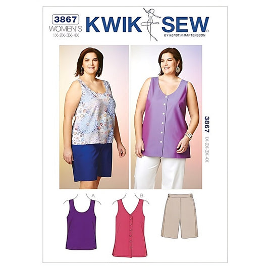 Sewing pattern cover with womens sleeveless top and shorts.