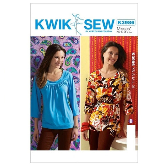Sewing pattern cover with misses top with fabric tie belt.