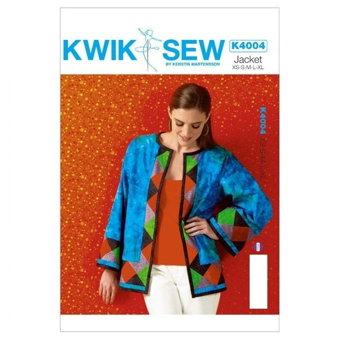 Sewing pattern cover with misses long sleeved patchwork jacket.