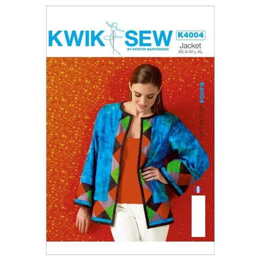 Sewing pattern cover with misses long sleeved patchwork jacket.