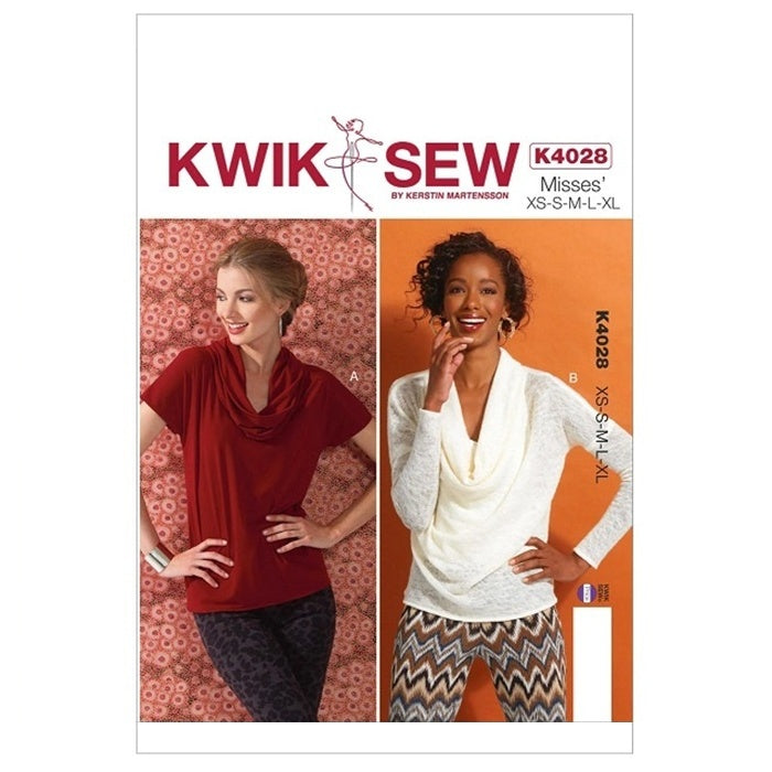 Sewing pattern cover with misses cowl neck tops in two sleeve lengths.