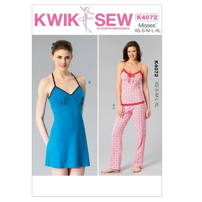 Sewing pattern cover with misses chemise top and pants.