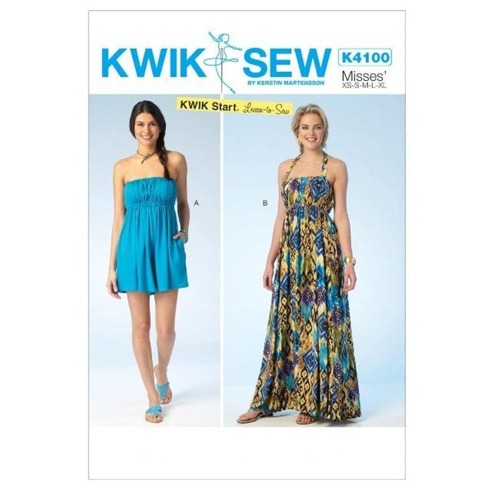 Sewing pattern cover with misses romper dress with detachable straps.