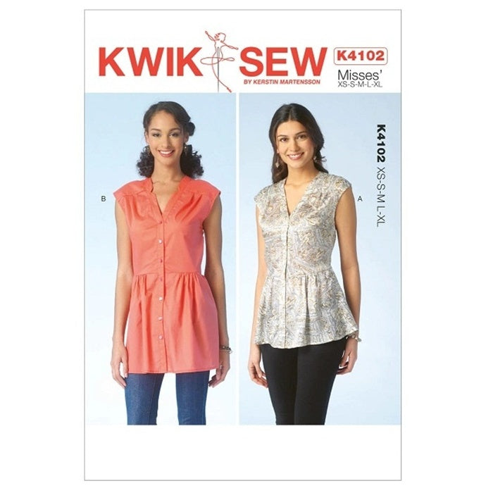Sewing pattern cover with misses sleeveless V-neck top.