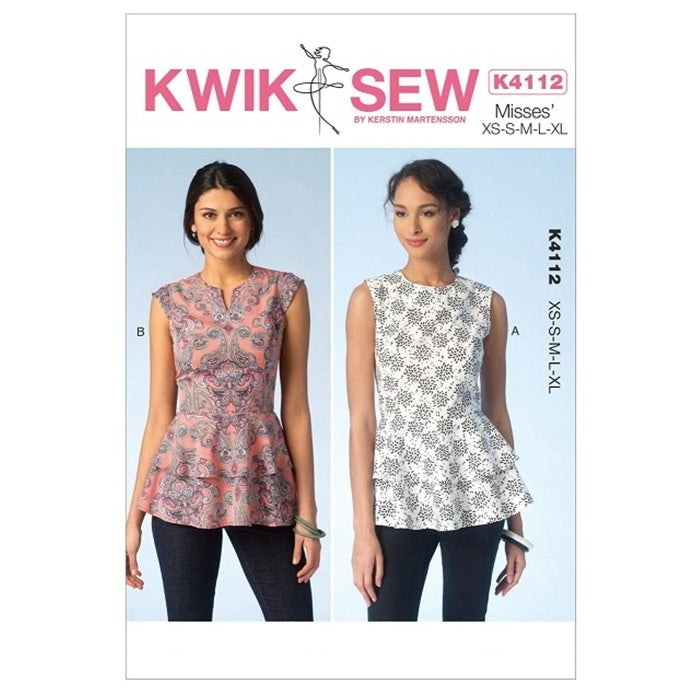 Sewing pattern cover with misses sleeveless tiered peplum top.