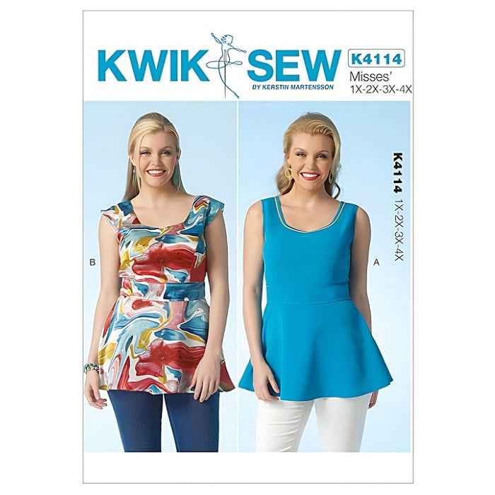 Sewing pattern cover womens sleeveless top with waist panel and flared hem.