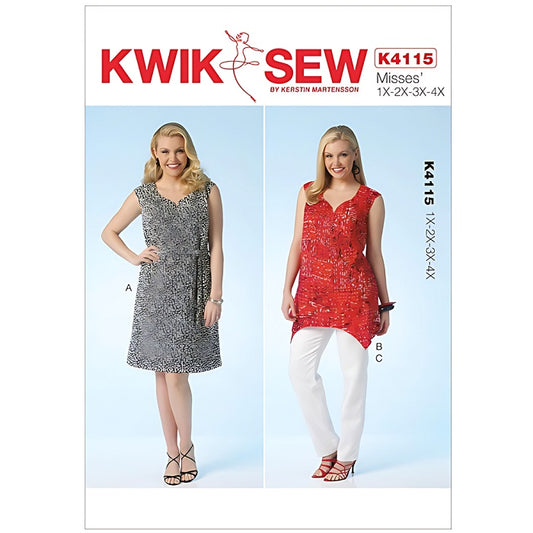 Sewing pattern cover with womens sleeveless dress tunic and pants.