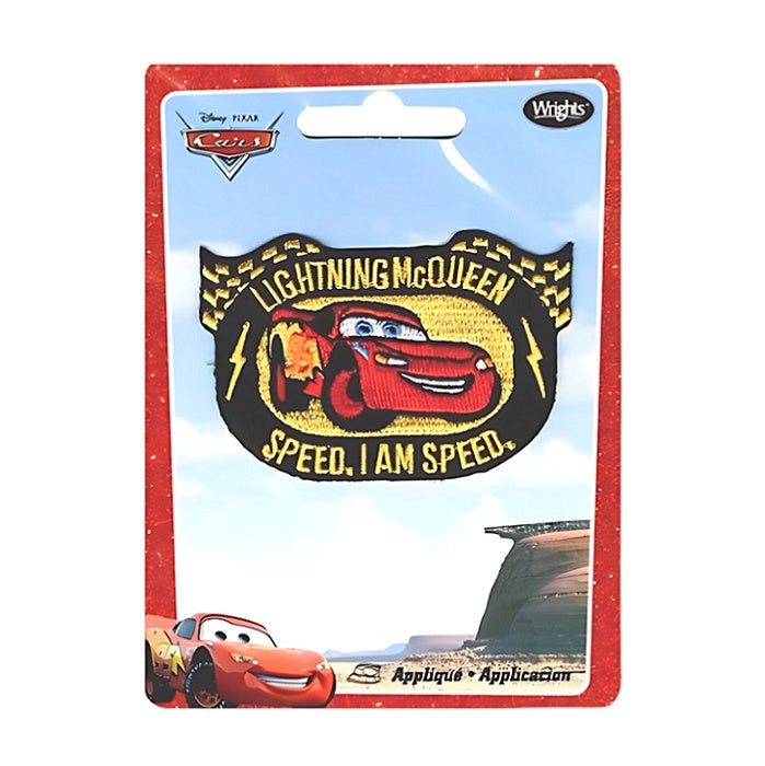 Lightning McQueen applique with Wrights branding.