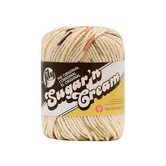 Ball of variegated yarn with Lily Sugar'n Cream branding.
