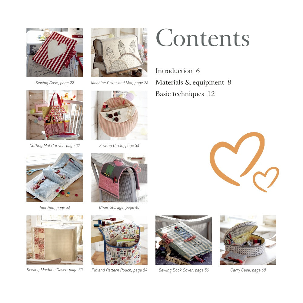Table of contents for a sewing or craft book with images and page numbers.