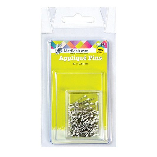 Packaged white applique pins with Matilda's Own branding.