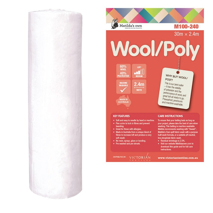 Roll of wool poly batting with Matildas Own branding.