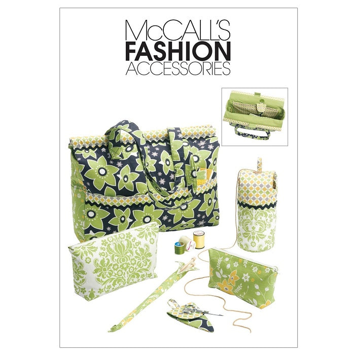 McCalls pattern with floral project bags and craft pouches.