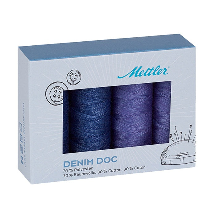 Mettler gift thread pack with four blue toned spools.