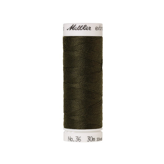Spool of dark green extra strong thread with Mettler branding.