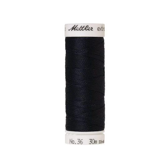Spool of dark navy blue extra strong thread with Mettler branding.