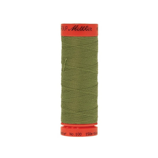 Spool of Mettler 150m olive green thread.
