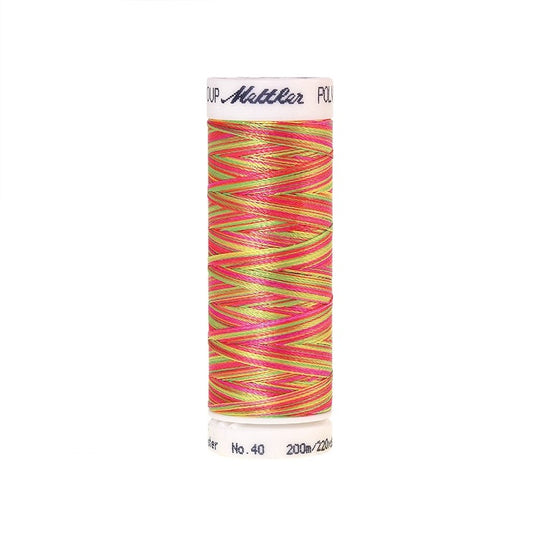 Spool of Mettler red and green variegated thread.