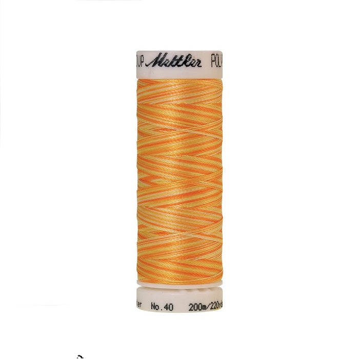 Spool of Mettler orange and yellow variegated thread.