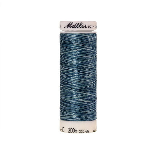 Spool of Mettler blue variegated thread.