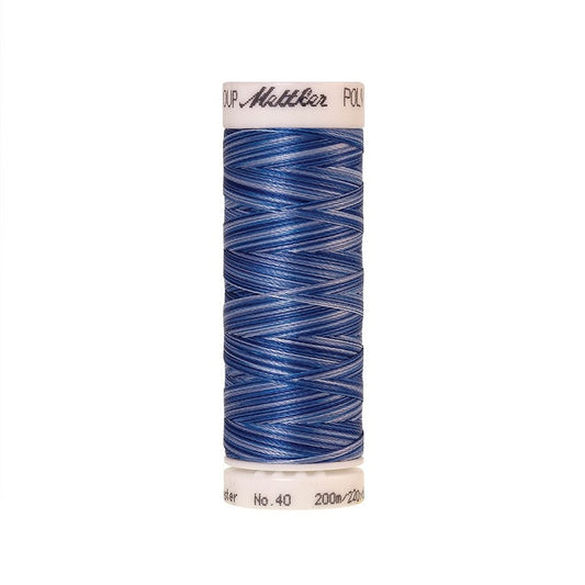 Spool of Mettler blue variegated thread.