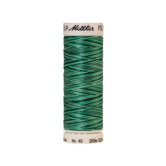 Spool of Mettler green variegated thread.