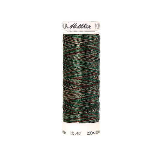Spool of Mettler green and brown variegated thread.