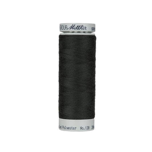 Spool of very dark grey thread with Mettler Seracycle branding.