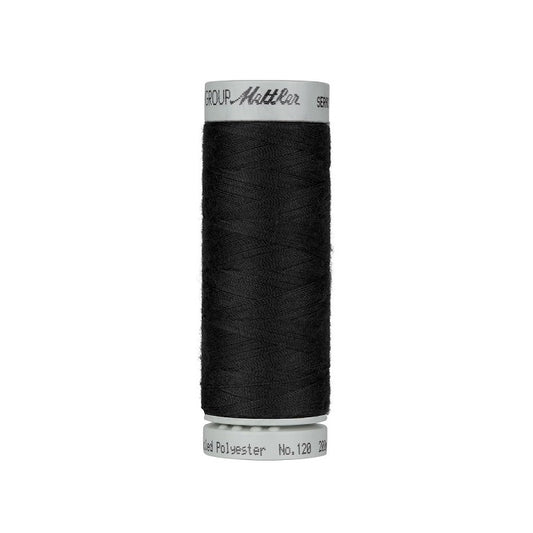 Spool of black thread with Mettler Seracycle branding.
