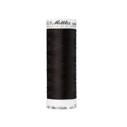 Spool of vey dark brown thread with Mettler Seraflex branding.