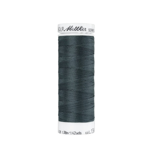 Spool of dark grey thread with Mettler Seraflex branding.