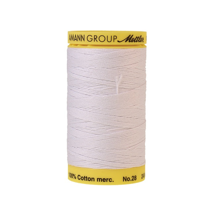 White thread with Mettler Cotton 28 branding.