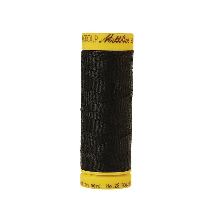 Black thread with Mettler Cotton 28 branding.