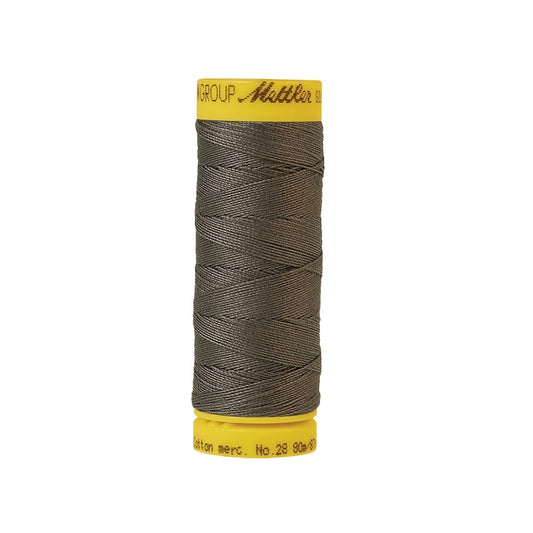 Grey brown thread with Mettler Cotton 28 branding.
